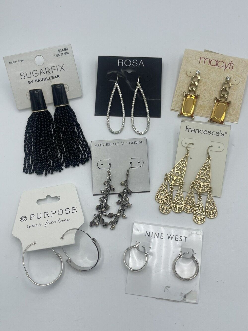Name Brand Earring Lot of 7 Pairs All New On Cards